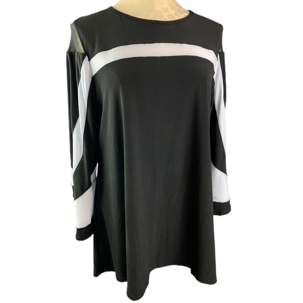 XL Sea & Anchor Women's‎ Black White Color Block Pullover Shirt Bell Sleeve